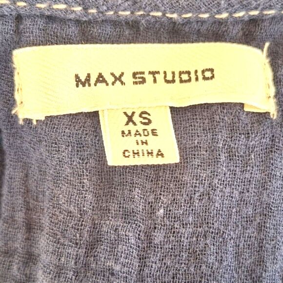 Max Studio Embroidered Sleeveless Dress Pockets Tiered Cotton Gauze XS Navy Blue - Picture 6 of 16